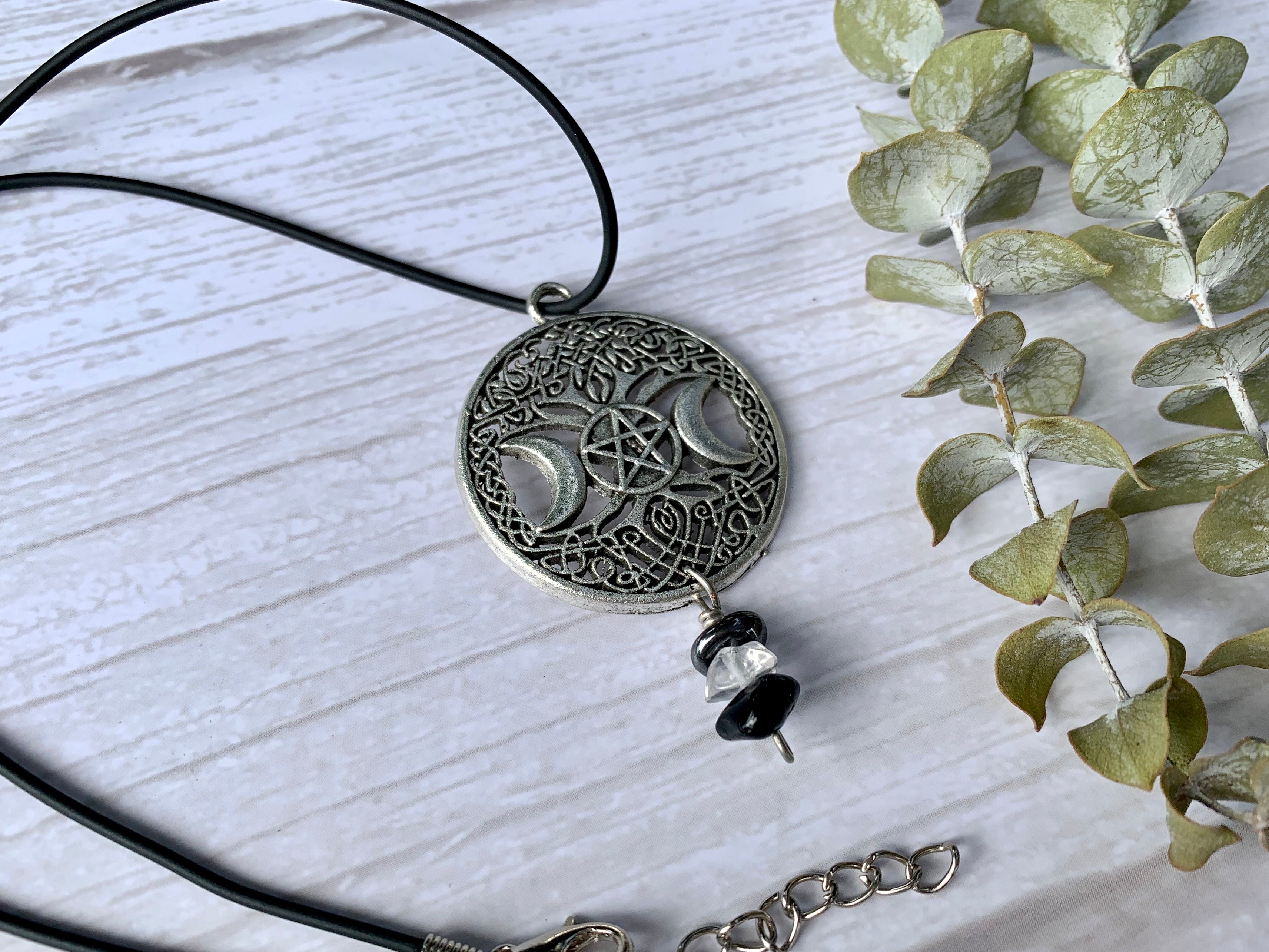Triple Moon Goddess Crystal Necklace
