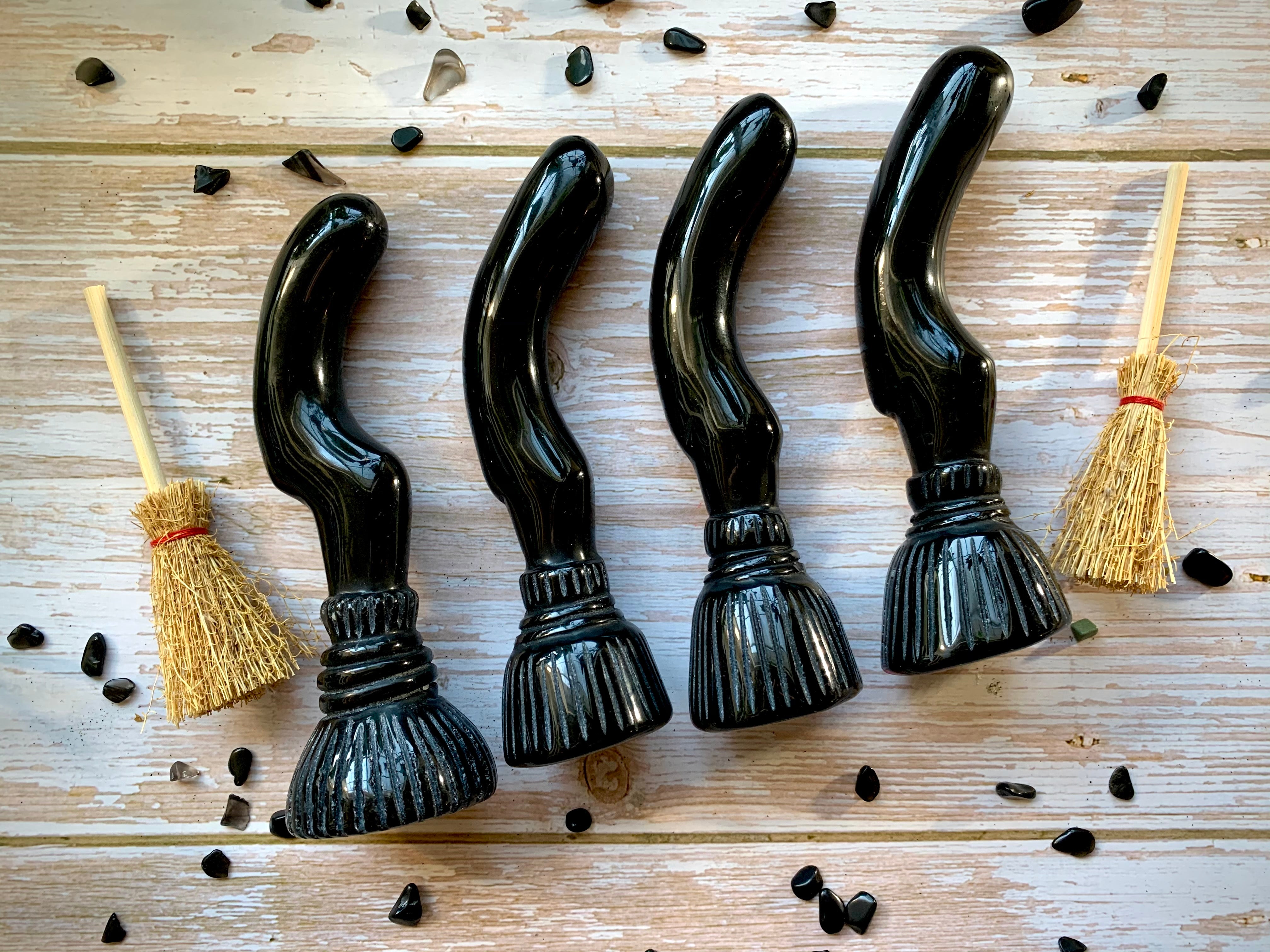 Black OBSIDIAN Witch Brooms